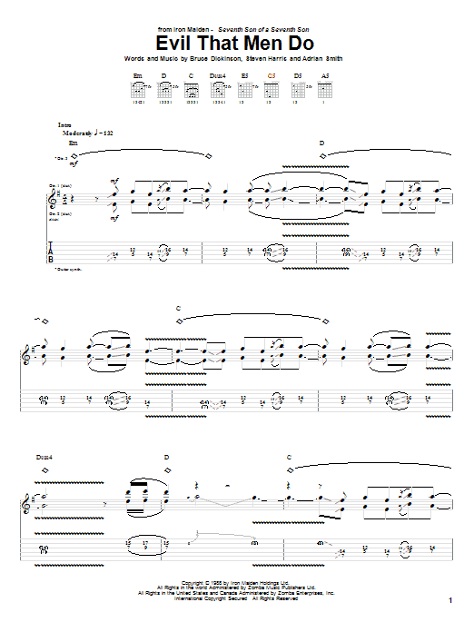 Preview Iron Maiden Evil That Men Do Pop sheet music, notes and chords for Bass Guitar Tab, SKU: 67991 Evil That Men Do sheet music