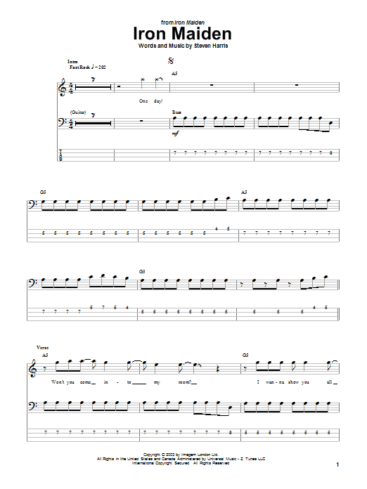 Preview Iron Maiden Iron Maiden Pop sheet music, notes and chords for Guitar Tab, SKU: 183100 Iron Maiden sheet music
