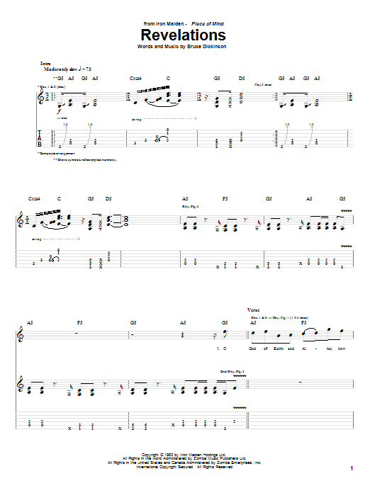 Preview Iron Maiden Revelations Rock sheet music, notes and chords for Bass Guitar Tab, SKU: 67591 Revelations sheet music