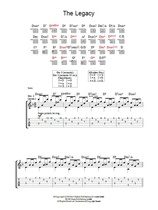 Preview Iron Maiden The Legacy Rock sheet music, notes and chords for Guitar Tab, SKU: 37507 The Legacy sheet music
