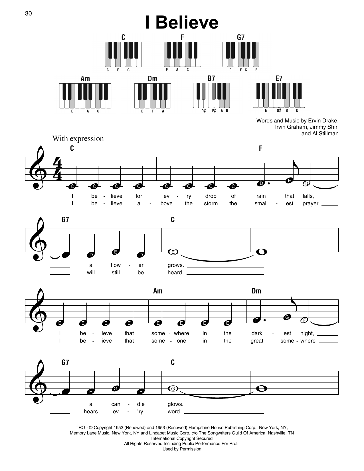 Irvin Graham I Believe Sheet Music Notes & Chords for Super Easy Piano - Download or Print PDF