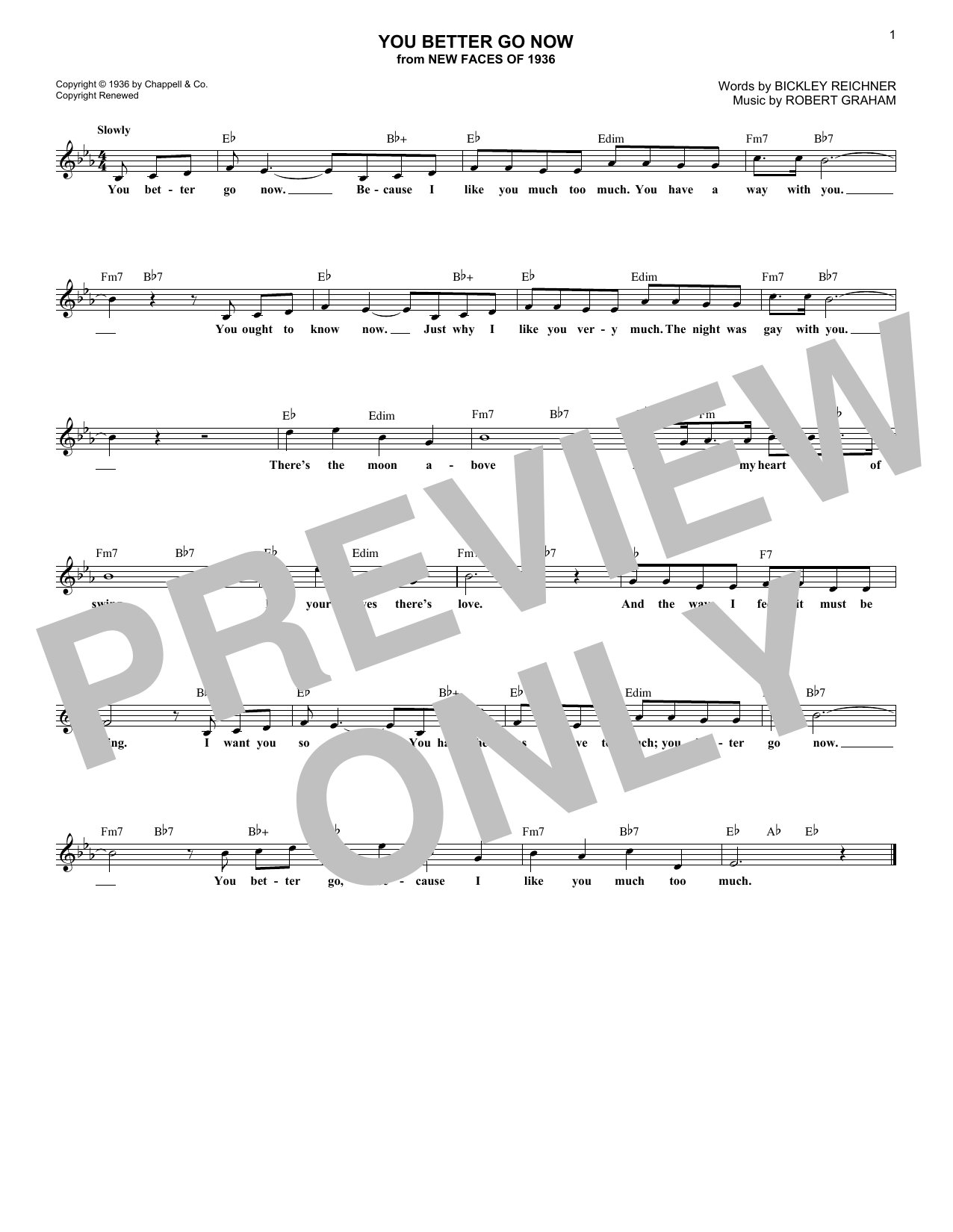 Irvin Graham You Better Go Now Sheet Music Notes & Chords for Melody Line, Lyrics & Chords - Download or Print PDF