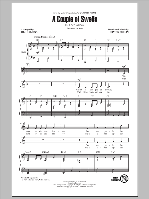 Irving Berlin A Couple Of Swells (arr. Jill Gallina) Sheet Music Notes & Chords for 2-Part Choir - Download or Print PDF