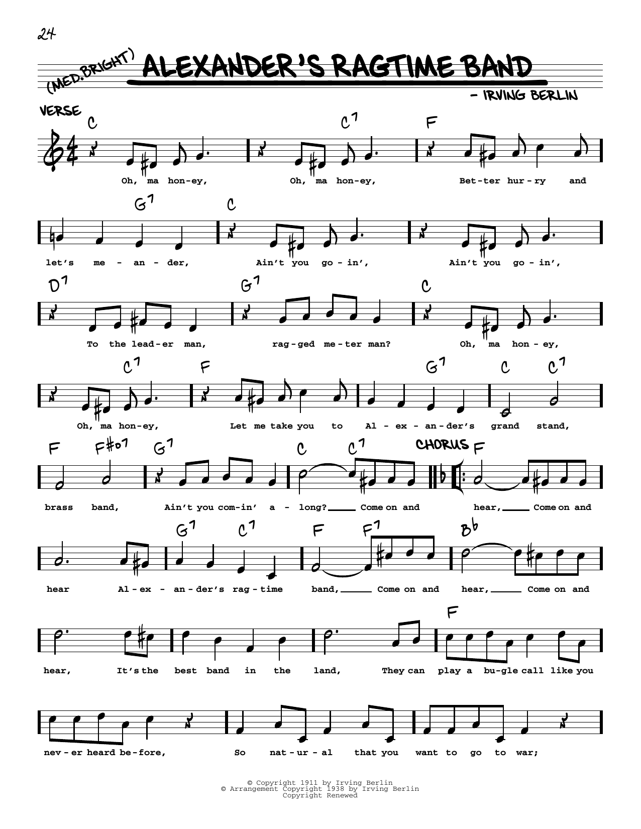 Irving Berlin Alexander's Ragtime Band (arr. Robert Rawlins) Sheet Music Notes & Chords for Real Book – Melody, Lyrics & Chords - Download or Print PDF