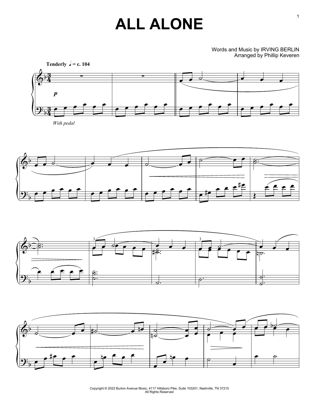 Irving Berlin All Alone (arr. Phillip Keveren) Sheet Music Notes & Chords for Piano Solo - Download or Print PDF