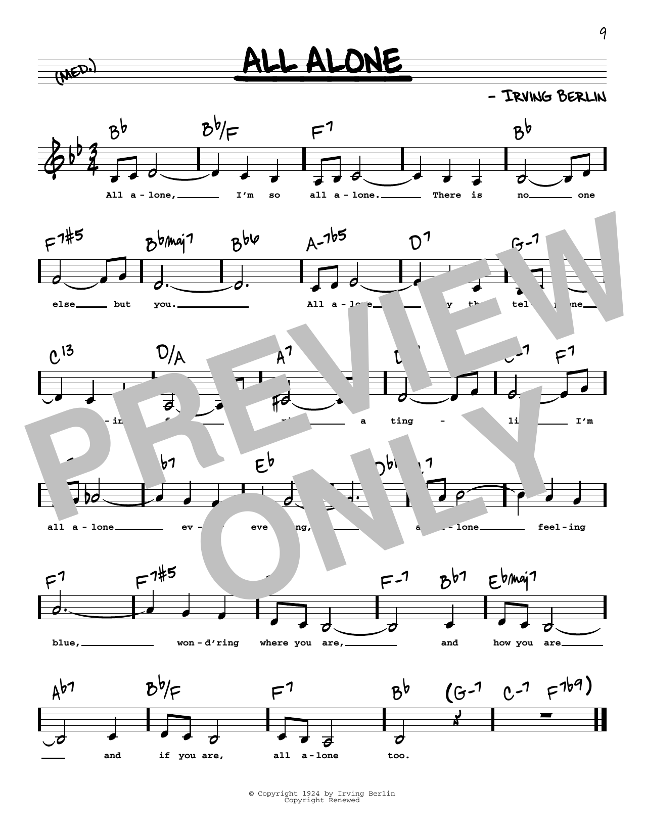 Irving Berlin All Alone (Low Voice) Sheet Music Notes & Chords for Real Book – Melody, Lyrics & Chords - Download or Print PDF Irving Berlin All Alone (Low Voice) Sheet Music Notes & Chords for Real Book – Melody, Lyrics & Chords - Download or Print PDF