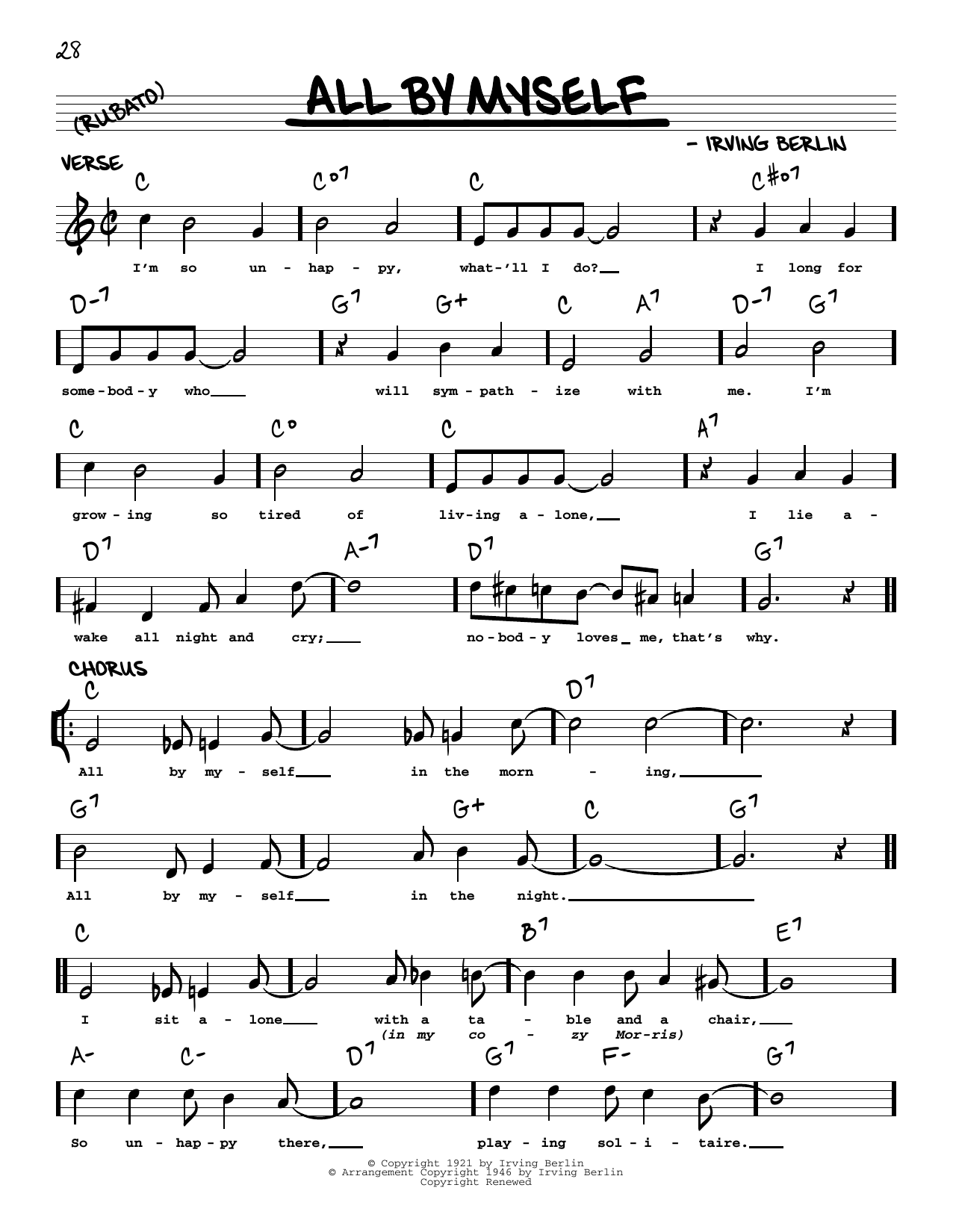 Irving Berlin All By Myself (arr. Robert Rawlins) Sheet Music Notes & Chords for Real Book – Melody, Lyrics & Chords - Download or Print PDF