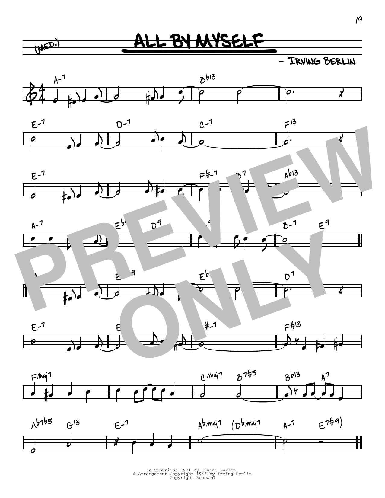 Irving Berlin All By Myself [Reharmonized version] (arr. Jack Grassel) Sheet Music Notes & Chords for Real Book – Melody & Chords - Download or Print PDF