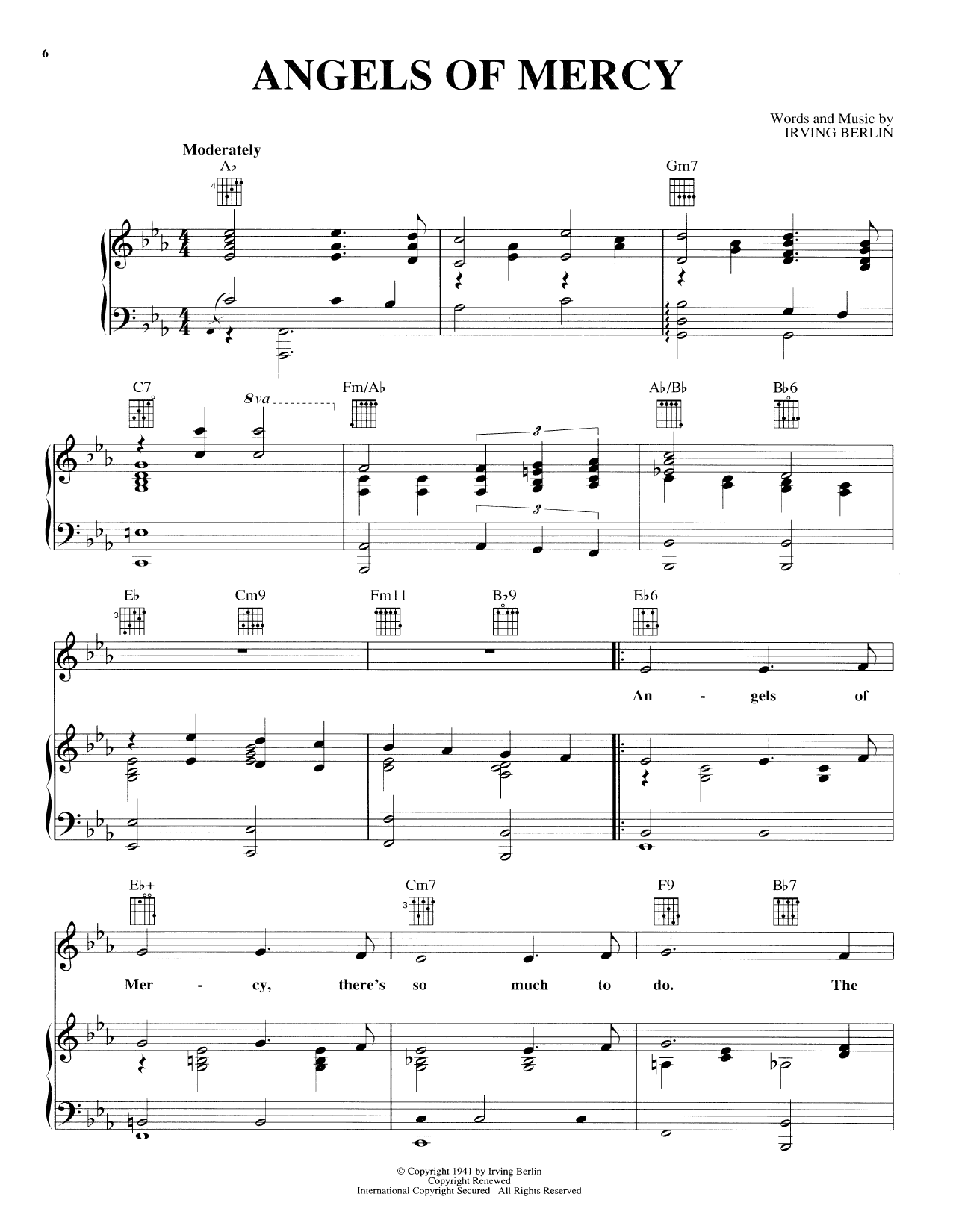 Irving Berlin Angels Of Mercy Sheet Music Notes & Chords for Piano, Vocal & Guitar (Right-Hand Melody) - Download or Print PDF Irving Berlin Angels Of Mercy Sheet Music Notes & Chords for Piano, Vocal & Guitar (Right-Hand Melody) - Download or Print PDF