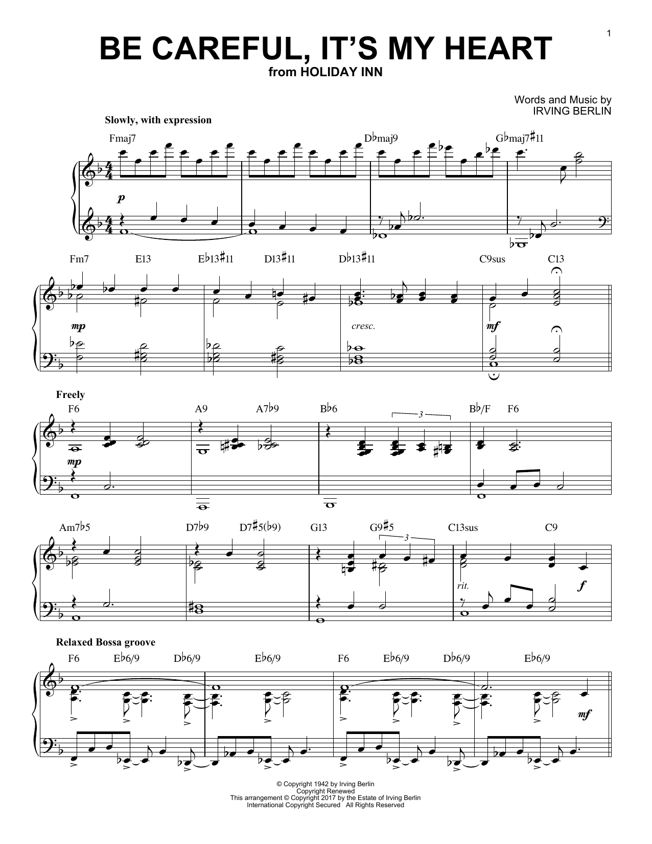 Irving Berlin Be Careful, It's My Heart [Jazz version] Sheet Music Notes & Chords for Piano - Download or Print PDF