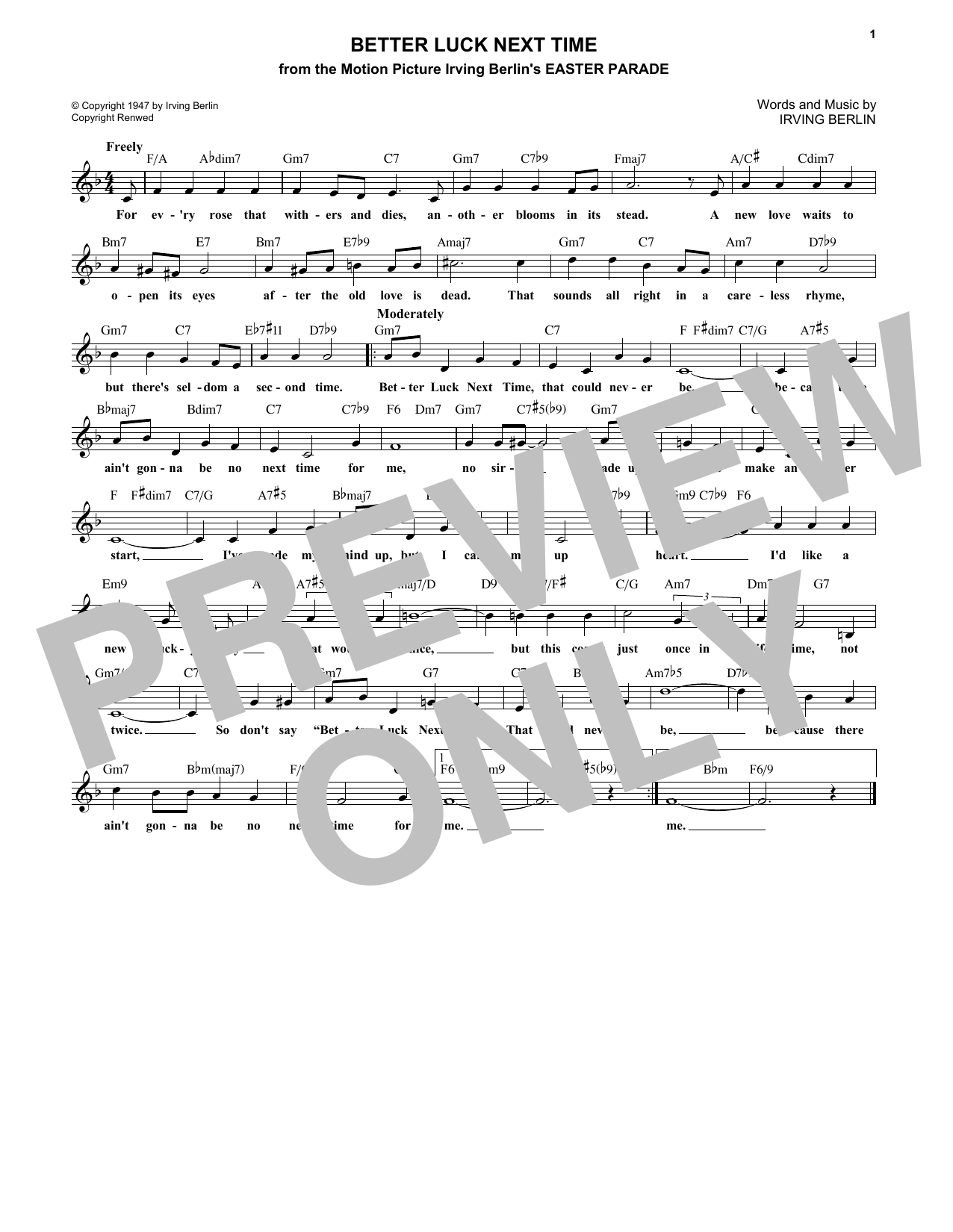 Irving Berlin Better Luck Next Time Sheet Music Notes & Chords for Melody Line, Lyrics & Chords - Download or Print PDF Irving Berlin Better Luck Next Time Sheet Music Notes & Chords for Melody Line, Lyrics & Chords - Download or Print PDF