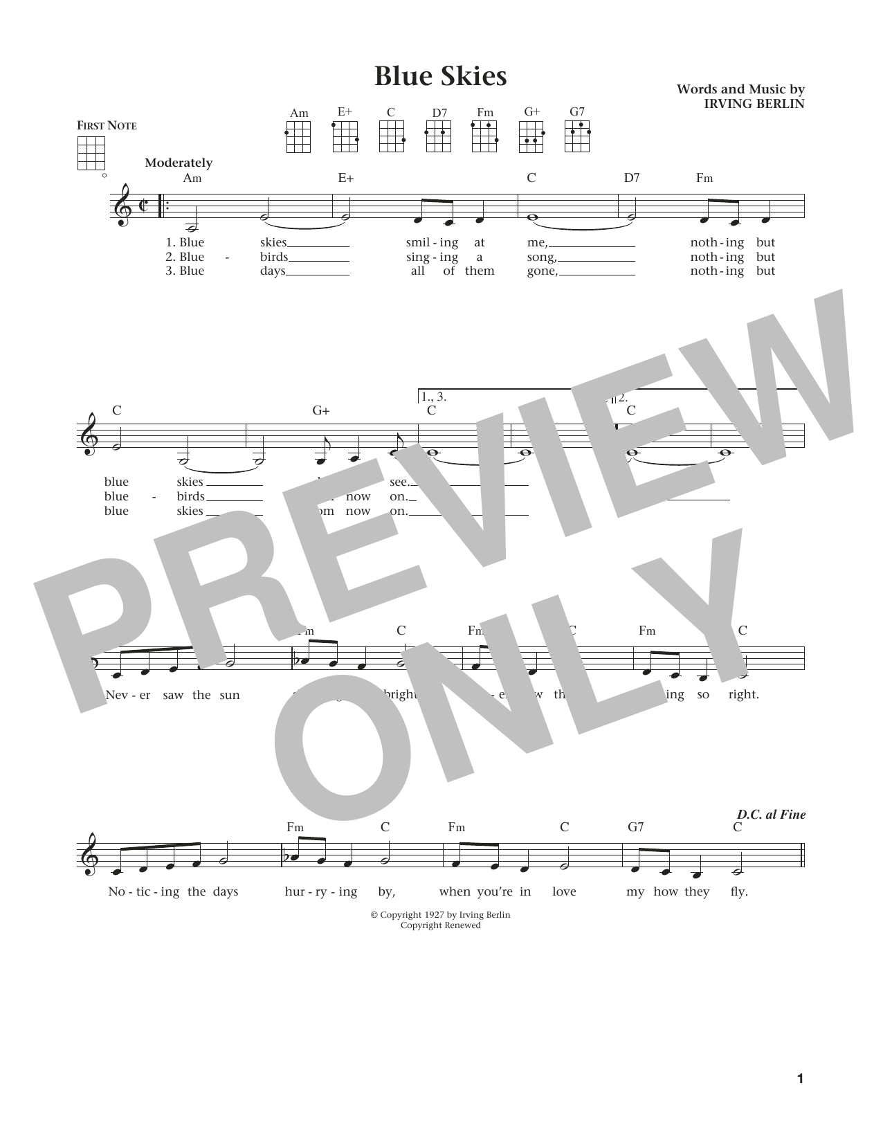 Irving Berlin Blue Skies (from The Daily Ukulele) (arr. Liz and Jim Beloff) Sheet Music Notes & Chords for Ukulele - Download or Print PDF