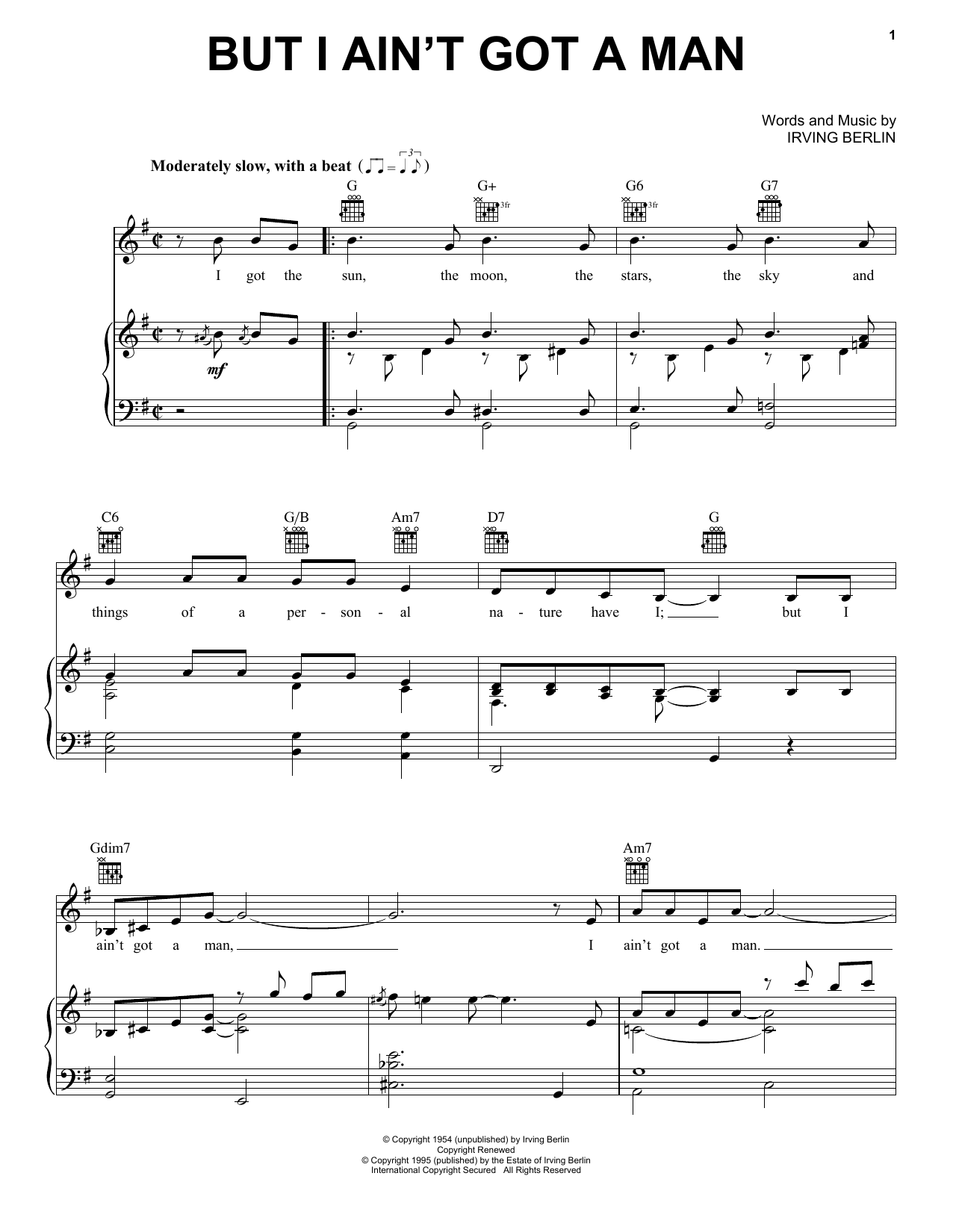Irving Berlin But I Ain't Got A Man Sheet Music Notes & Chords for Piano, Vocal & Guitar (Right-Hand Melody) - Download or Print PDF