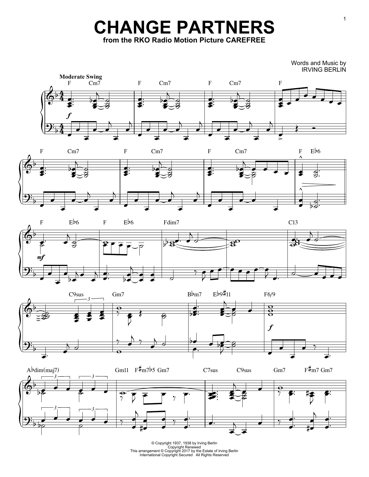 Irving Berlin Change Partners [Jazz version] Sheet Music Notes & Chords for Piano - Download or Print PDF