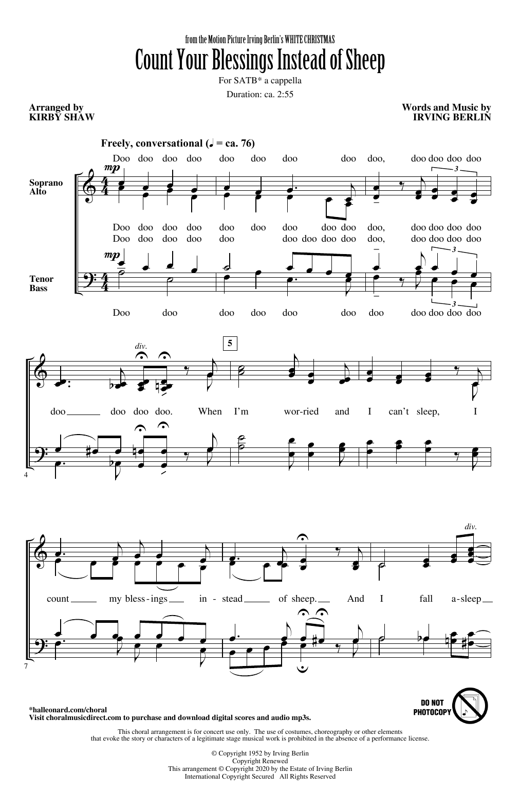 Irving Berlin Count Your Blessings Instead Of Sheep (from White Christmas) (arr. Kirby Shaw) Sheet Music Notes & Chords for SATB Choir - Download or Print PDF