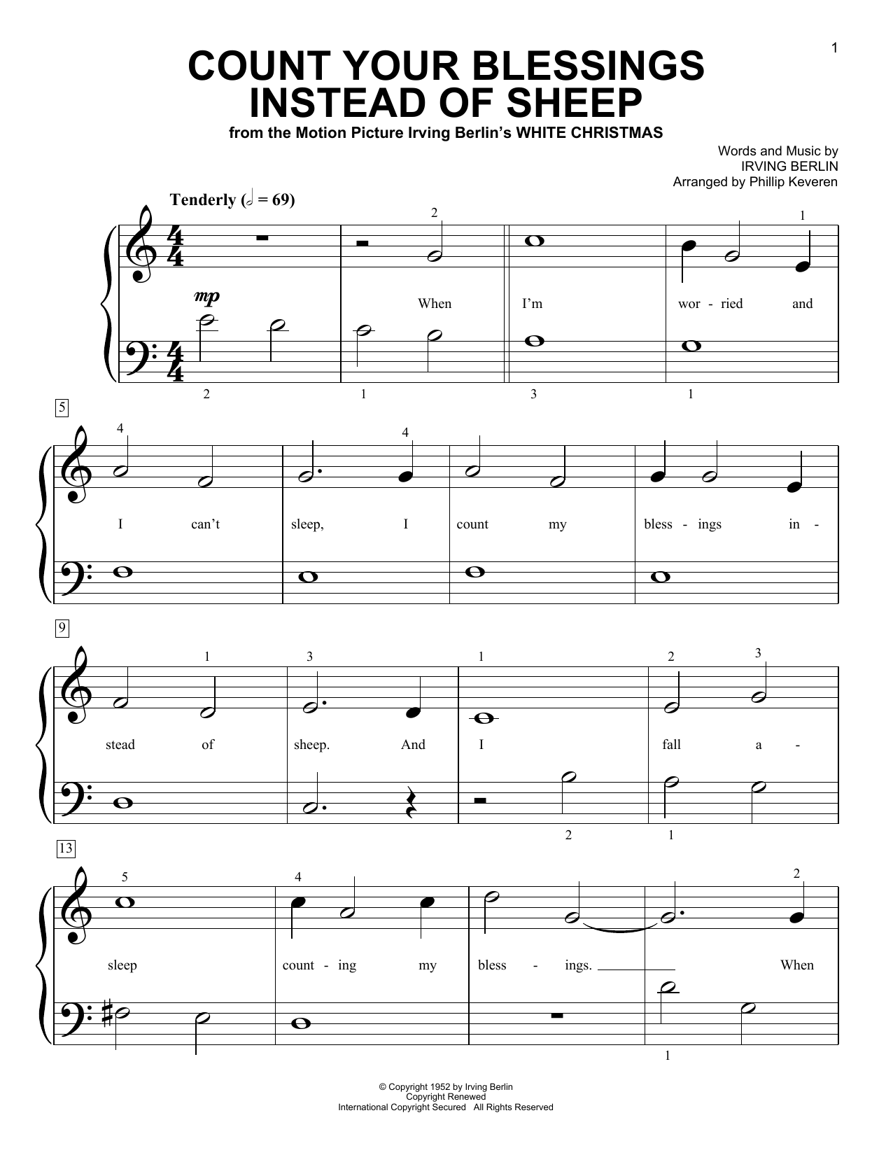 Irving Berlin Count Your Blessings Instead Of Sheep (from White Christmas) (arr. Phillip Keveren) Sheet Music Notes & Chords for Big Note Piano - Download or Print PDF