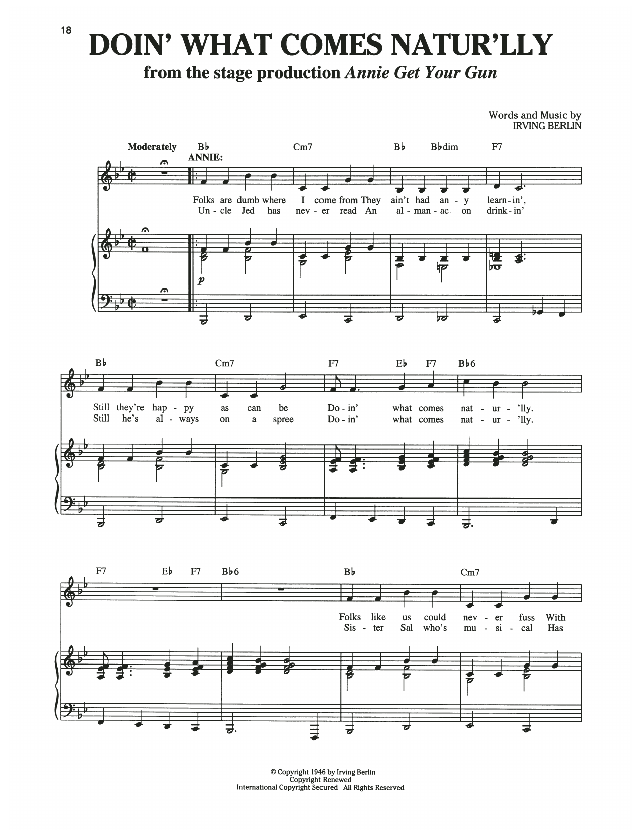Irving Berlin Doin' What Comes Natur'lly (from Annie Get Your Gun) Sheet Music Notes & Chords for Piano & Vocal - Download or Print PDF