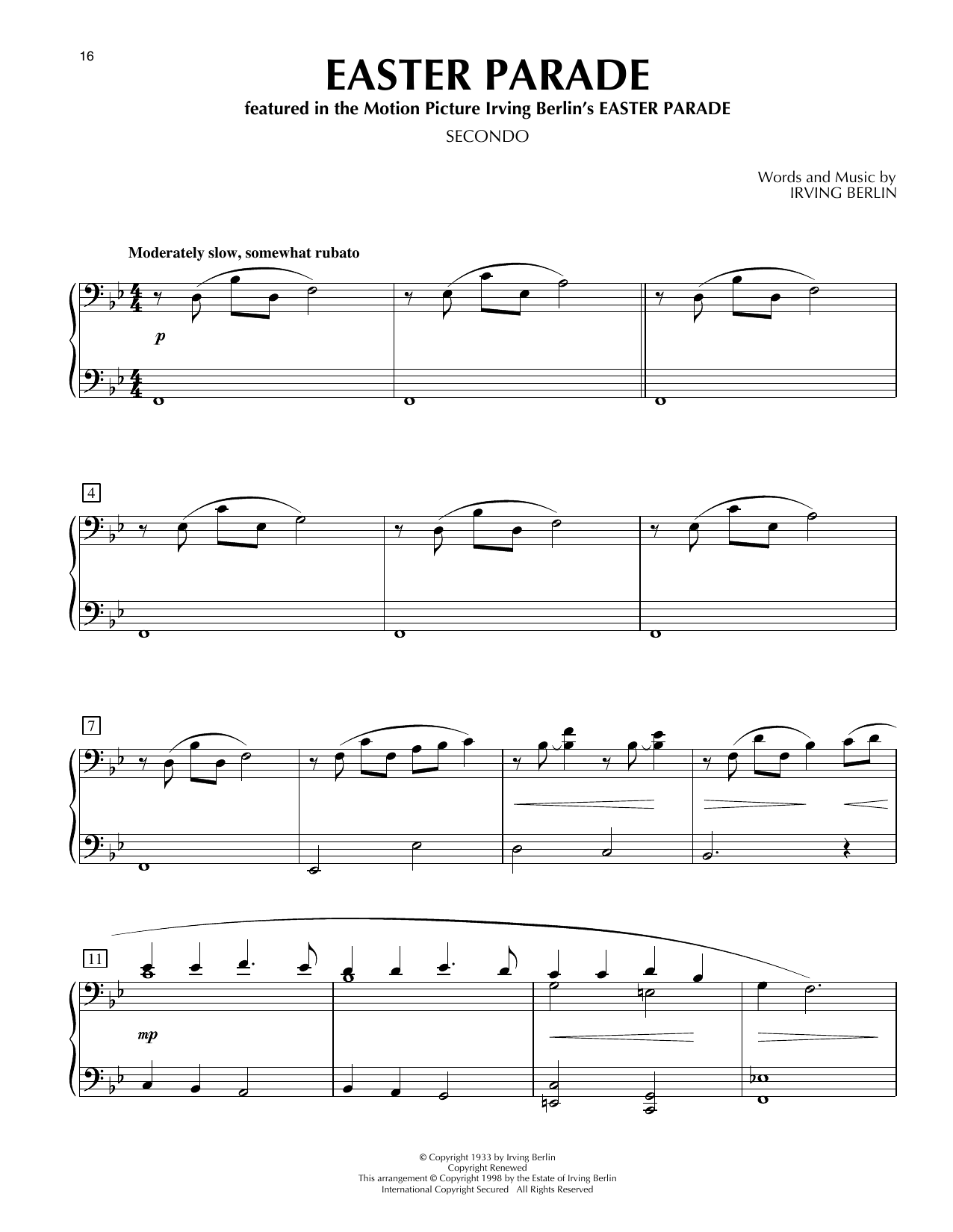 Irving Berlin Easter Parade (from As Thousands Cheer) Sheet Music Notes & Chords for Piano Duet - Download or Print PDF