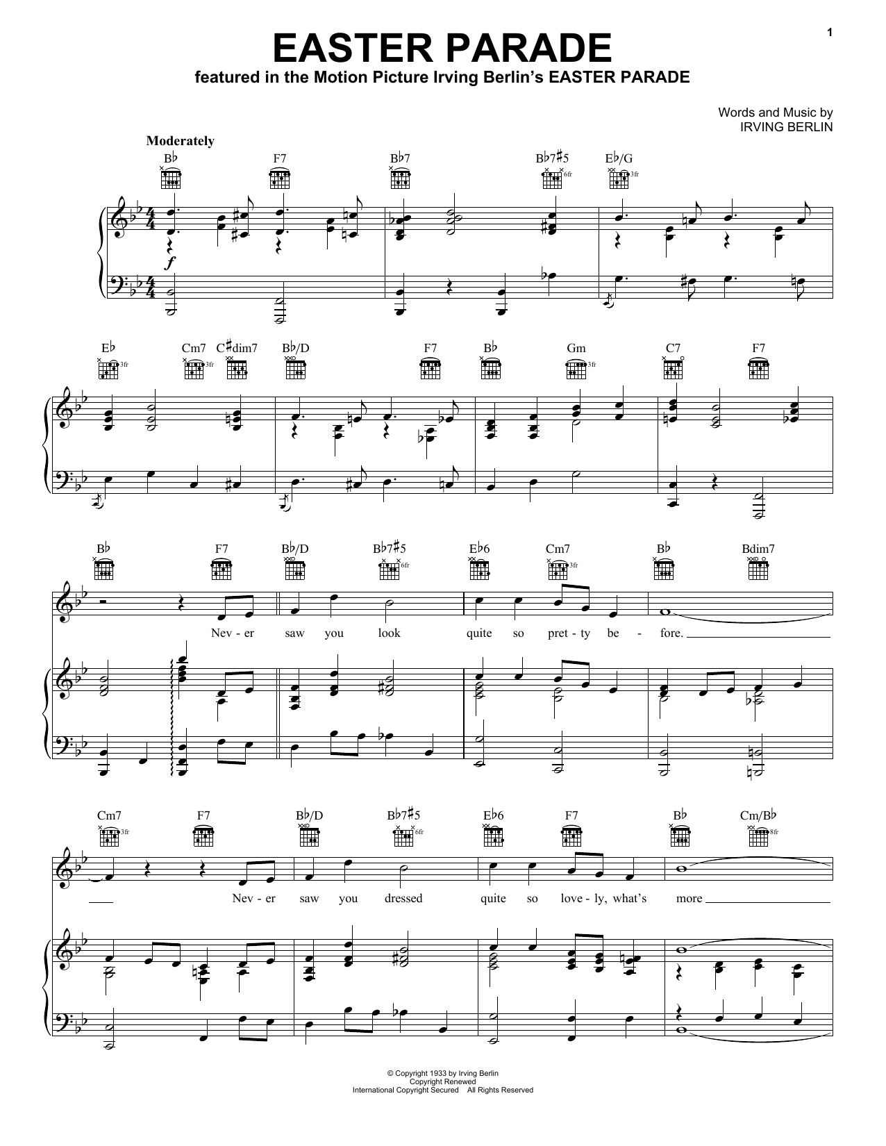 Irving Berlin Easter Parade Sheet Music Notes & Chords for Melody Line, Lyrics & Chords - Download or Print PDF