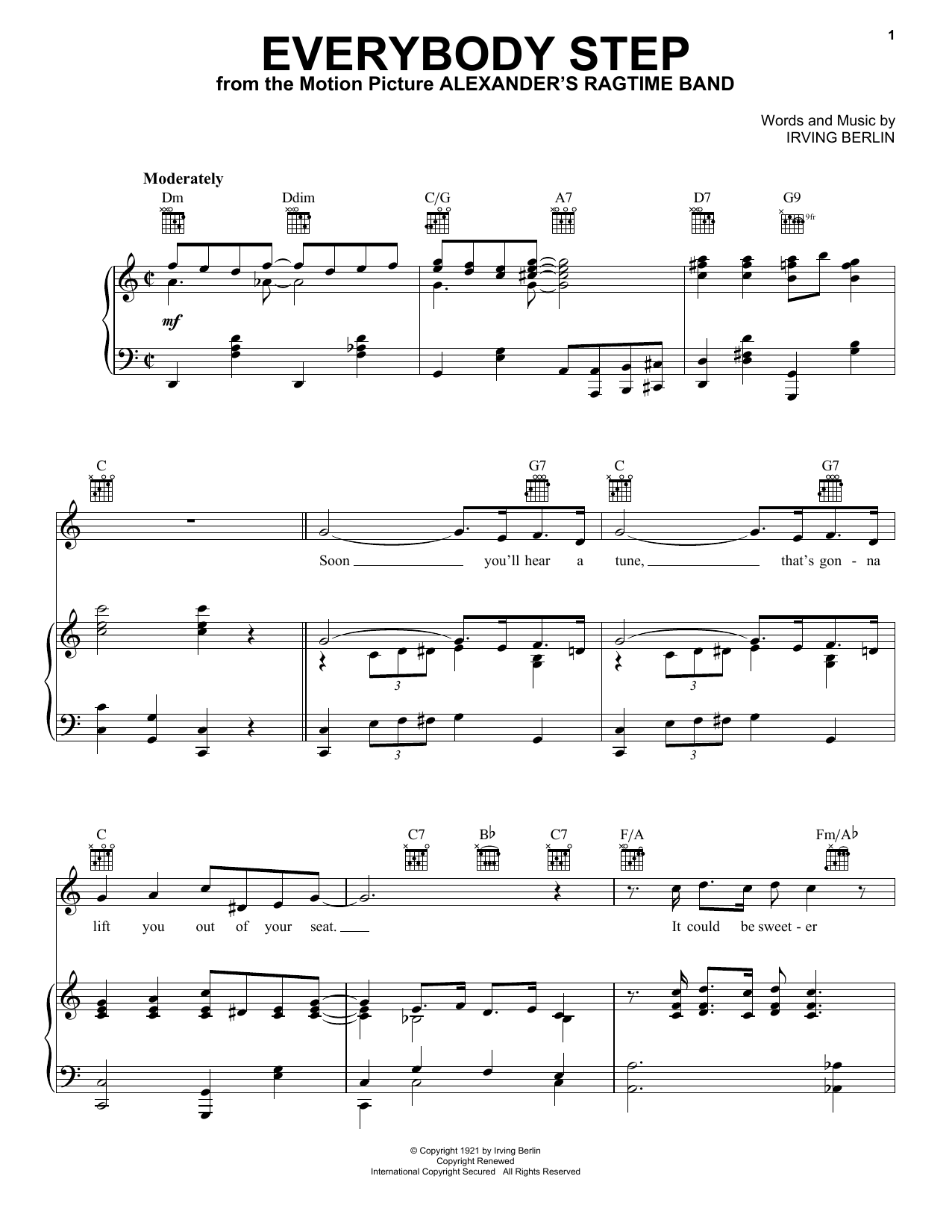 Irving Berlin Everybody Step Sheet Music Notes & Chords for Piano, Vocal & Guitar Chords (Right-Hand Melody) - Download or Print PDF