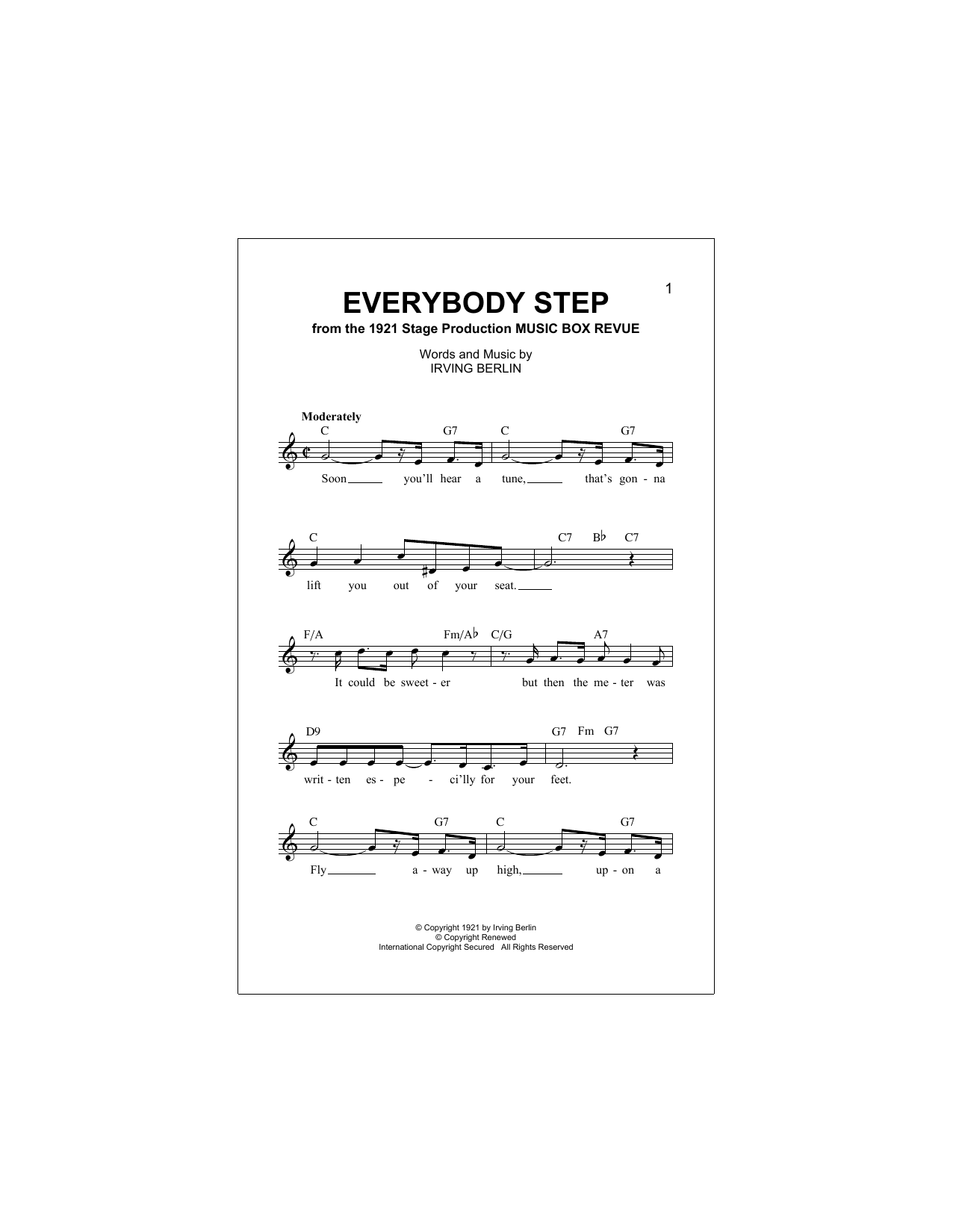 Irving Berlin Everybody Step Sheet Music Notes & Chords for Piano, Vocal & Guitar Chords (Right-Hand Melody) - Download or Print PDF