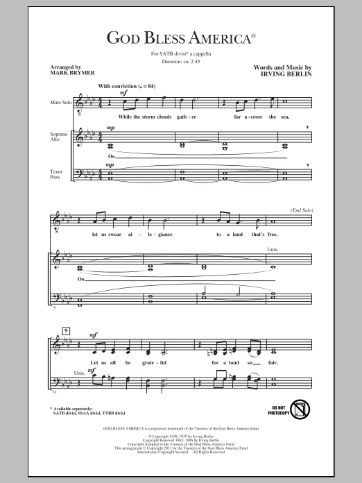 Irving Berlin God Bless America (arr. Mark Brymer) Sheet Music Notes & Chords for SATB - Download or Print PDF