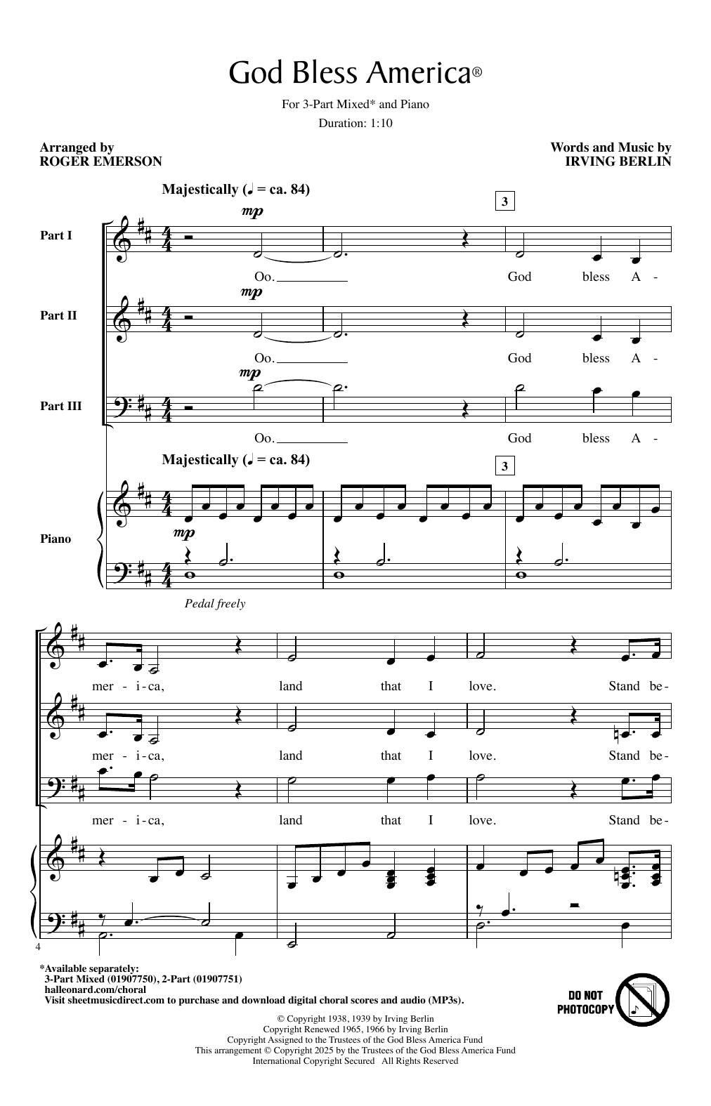 Irving Berlin God Bless America (arr. Roger Emerson) Sheet Music Notes & Chords for 3-Part Mixed Choir - Download or Print PDF