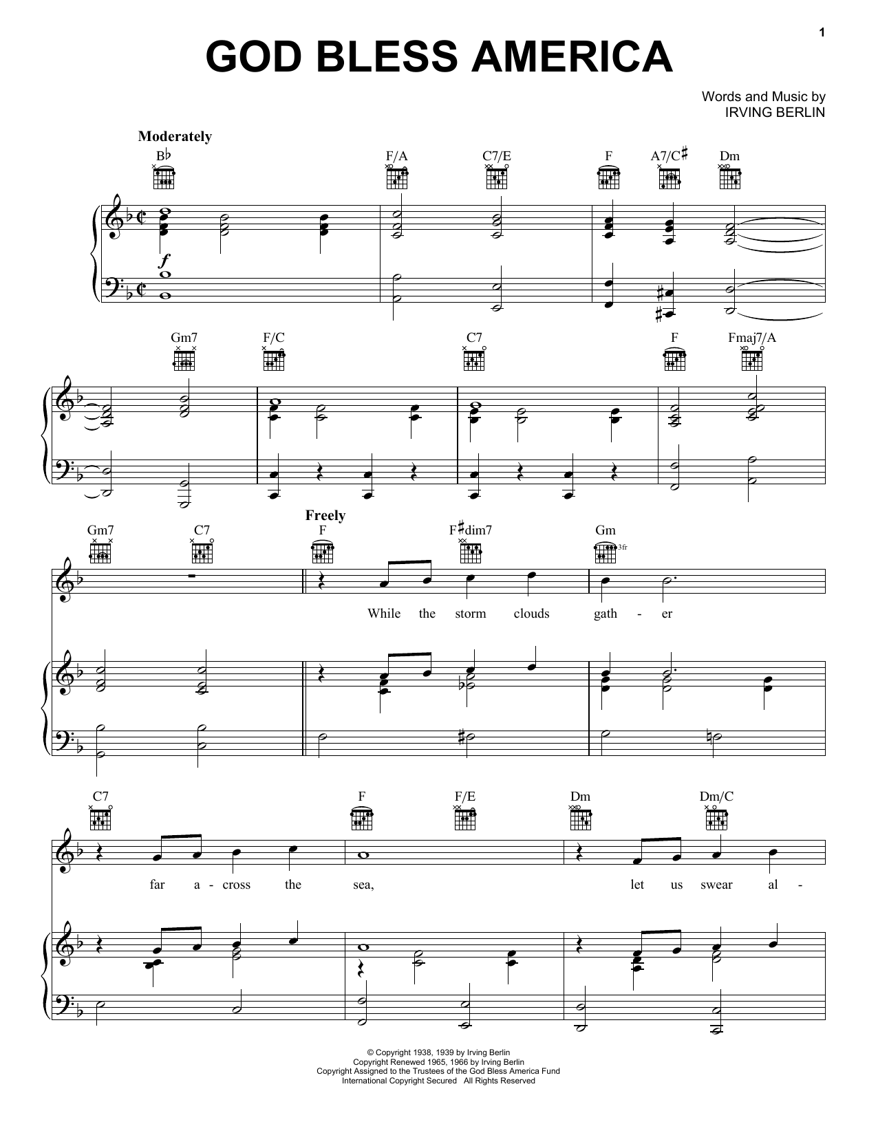 Irving Berlin God Bless America sheet music notes and chords. Download Printable PDF.