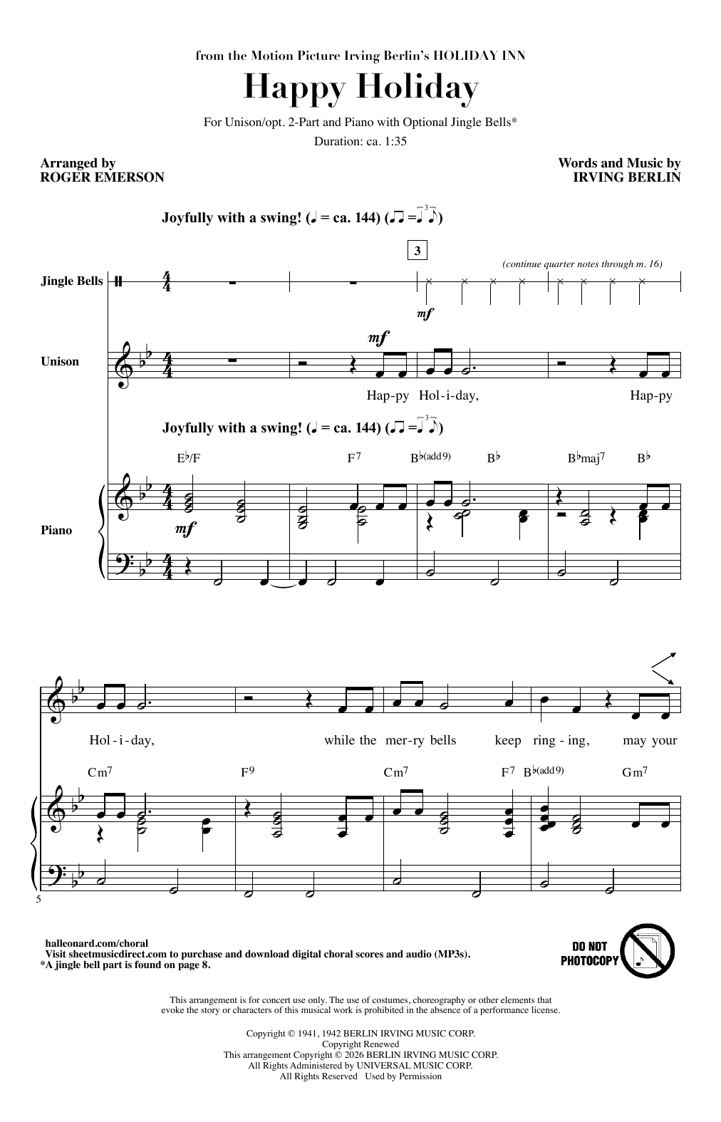 Irving Berlin Happy Holiday (arr. Roger Emerson) Sheet Music Notes & Chords for Choir - Download or Print PDF