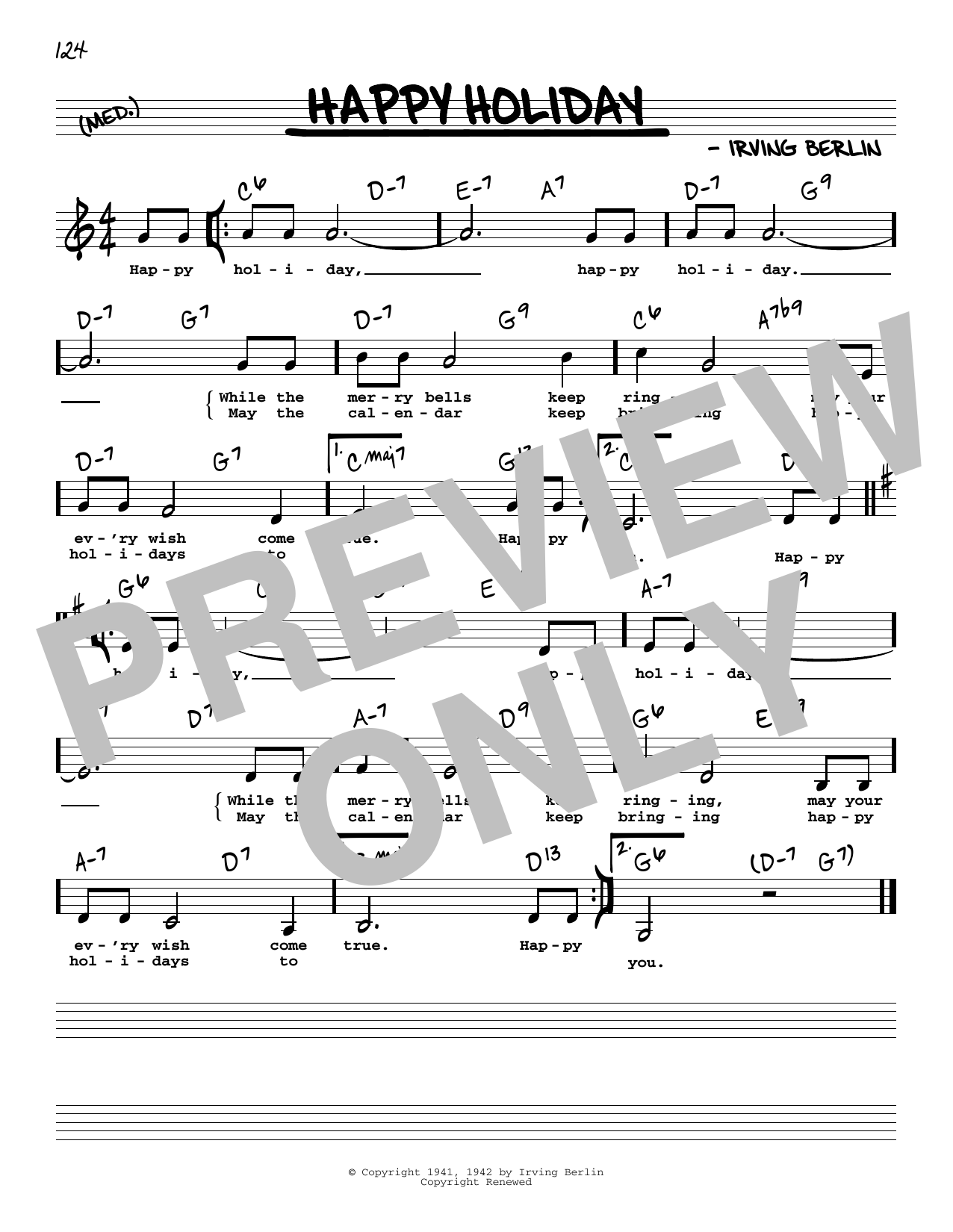 Irving Berlin Happy Holiday (Low Voice) Sheet Music Notes & Chords for Real Book – Melody, Lyrics & Chords - Download or Print PDF