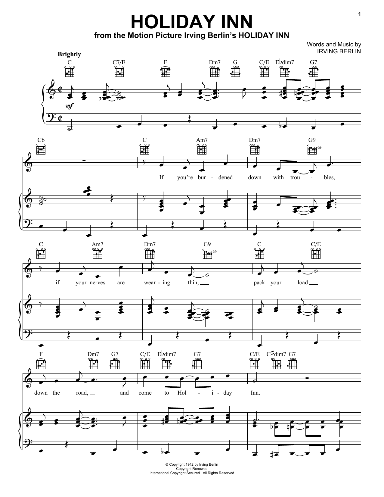 Irving Berlin Holiday Inn Sheet Music Notes & Chords for Piano, Vocal & Guitar (Right-Hand Melody) - Download or Print PDF