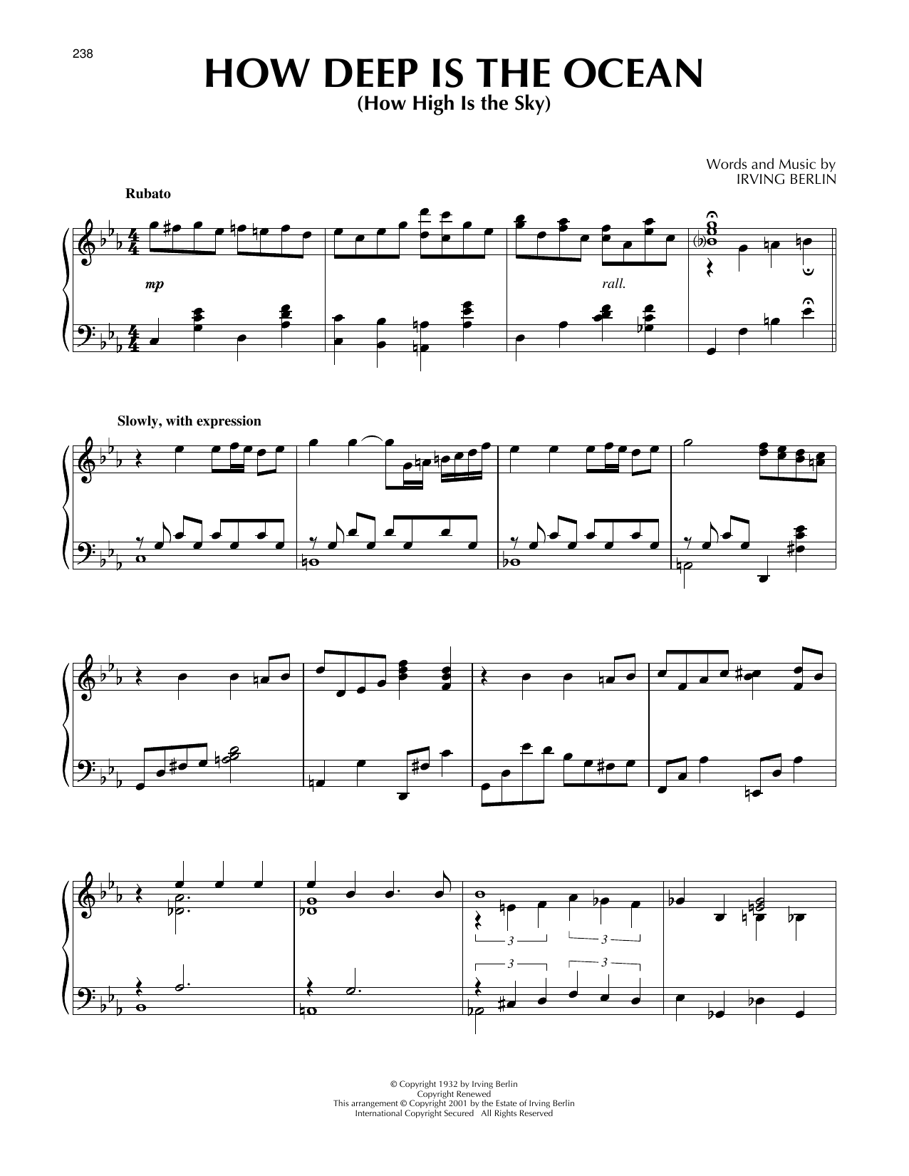 Irving Berlin How Deep Is The Ocean (How High Is The Sky) (arr. Al Lerner) Sheet Music Notes & Chords for Piano Solo - Download or Print PDF