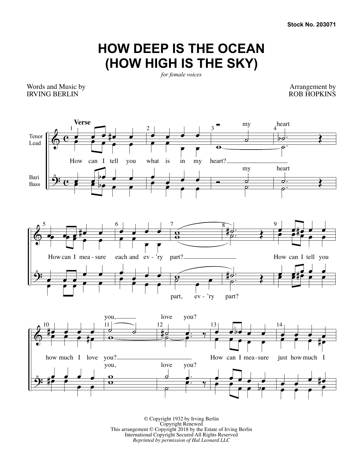 Irving Berlin How Deep Is The Ocean (How High Is the Sky) (arr. Rob Hopkins) Sheet Music Notes & Chords for SATB Choir - Download or Print PDF