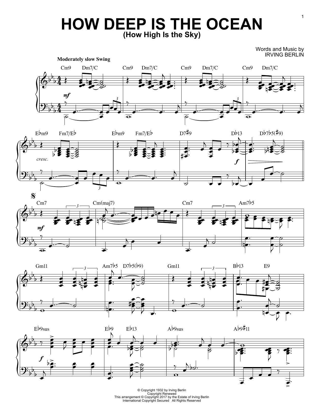 Irving Berlin How Deep Is The Ocean (How High Is The Sky) [Jazz version] Sheet Music Notes & Chords for Piano - Download or Print PDF