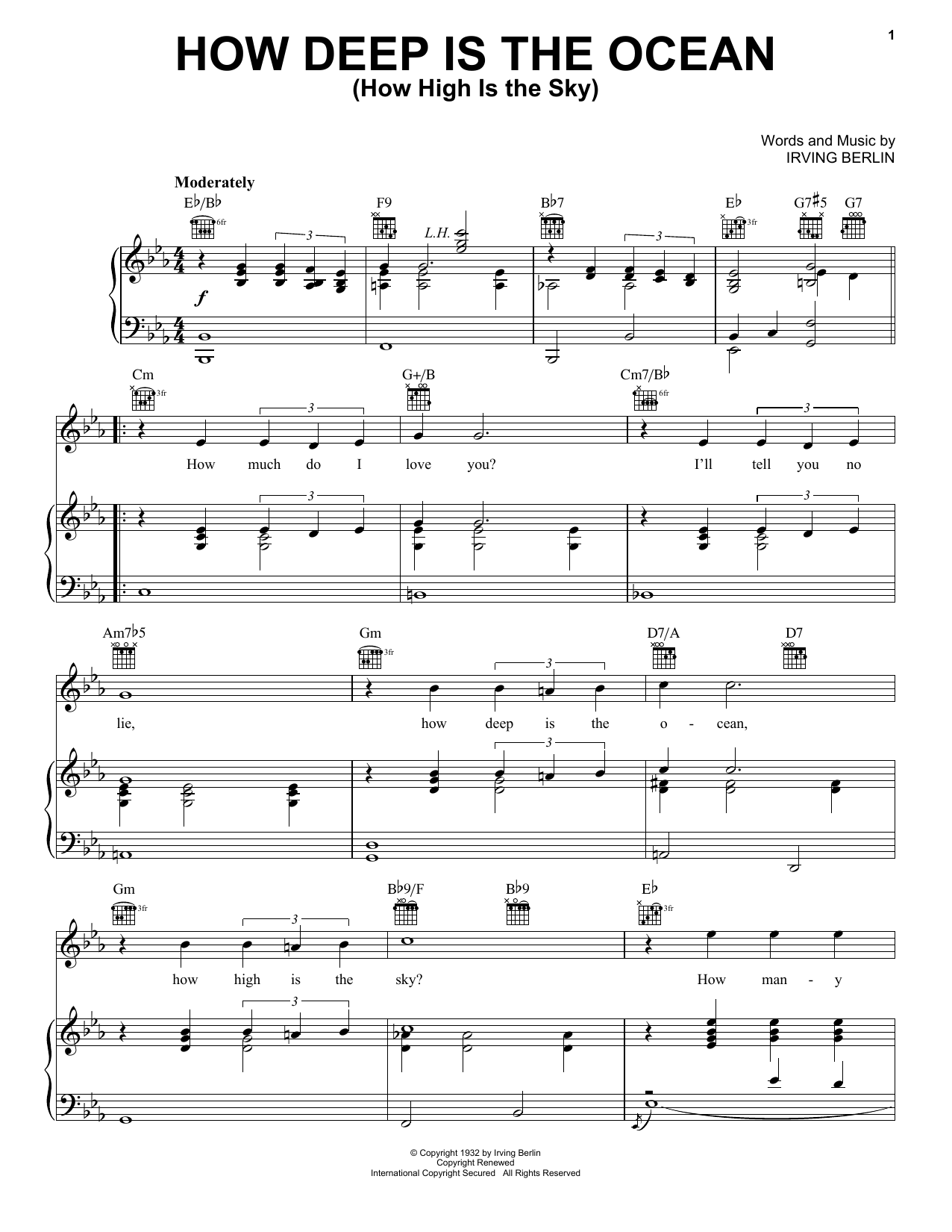 Irving Berlin How Deep Is The Ocean (How High Is The Sky) Sheet Music Notes & Chords for Lead Sheet / Fake Book - Download or Print PDF