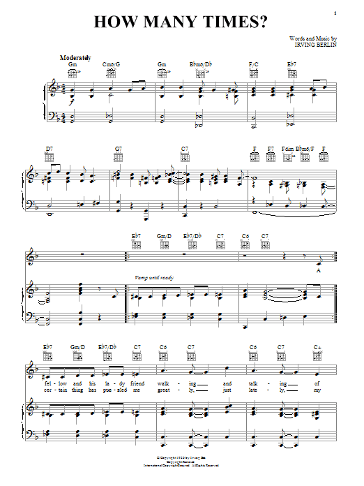 Irving Berlin How Many Times? Sheet Music Notes & Chords for Piano, Vocal & Guitar (Right-Hand Melody) - Download or Print PDF
