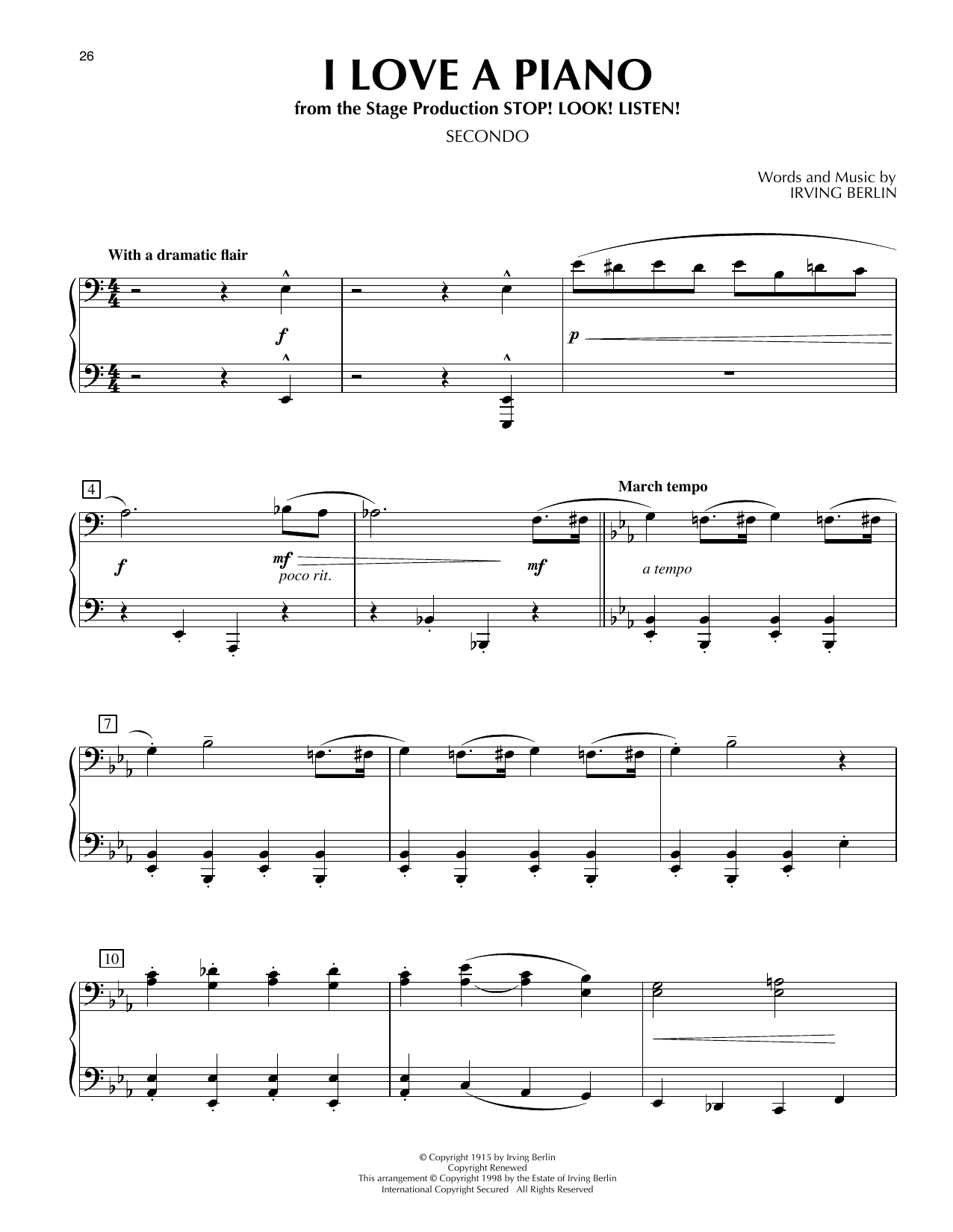 Irving Berlin I Love A Piano (from Stop! Look! Listen!) Sheet Music Notes & Chords for Piano Duet - Download or Print PDF