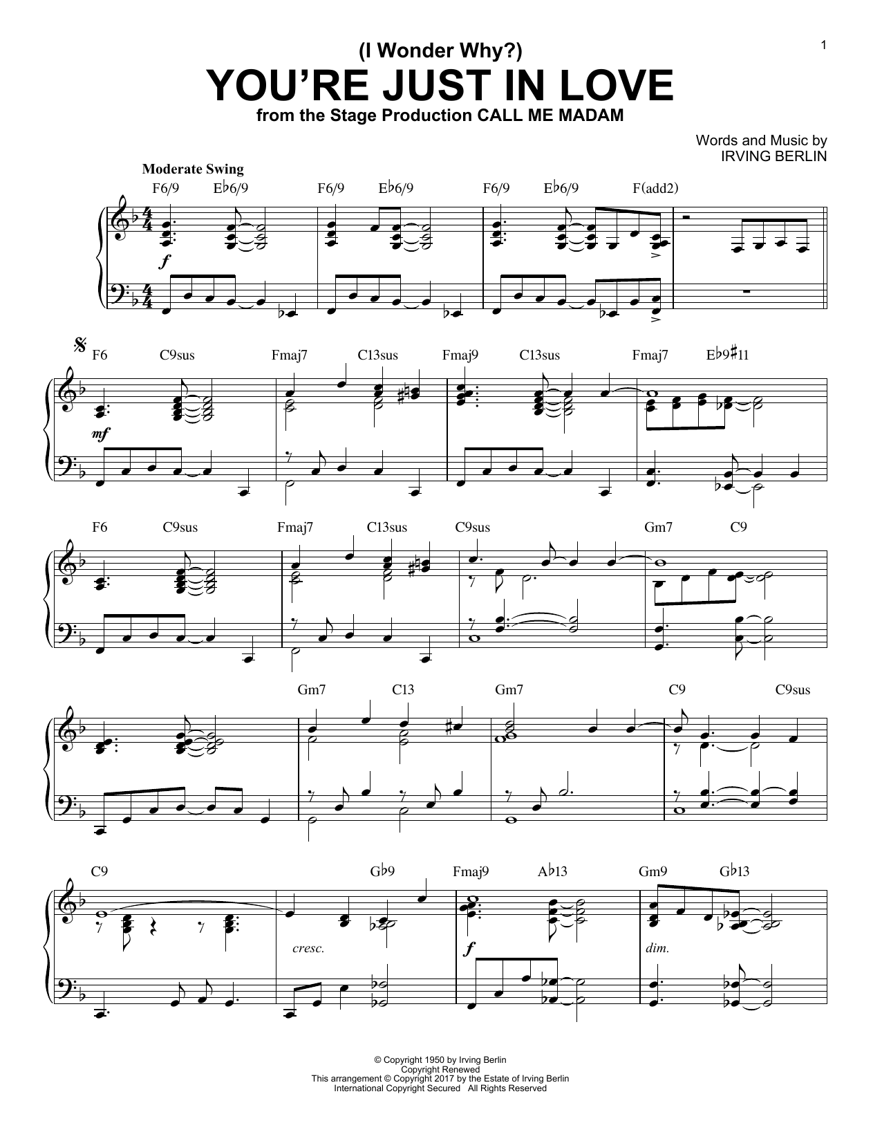 Irving Berlin (I Wonder Why?) You're Just In Love [Jazz version] Sheet Music Notes & Chords for Piano - Download or Print PDF