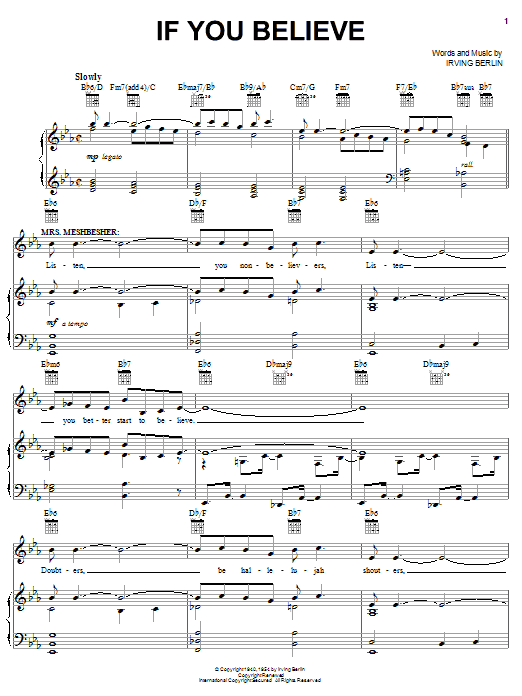 Irving Berlin If You Believe Sheet Music Notes & Chords for Piano, Vocal & Guitar (Right-Hand Melody) - Download or Print PDF