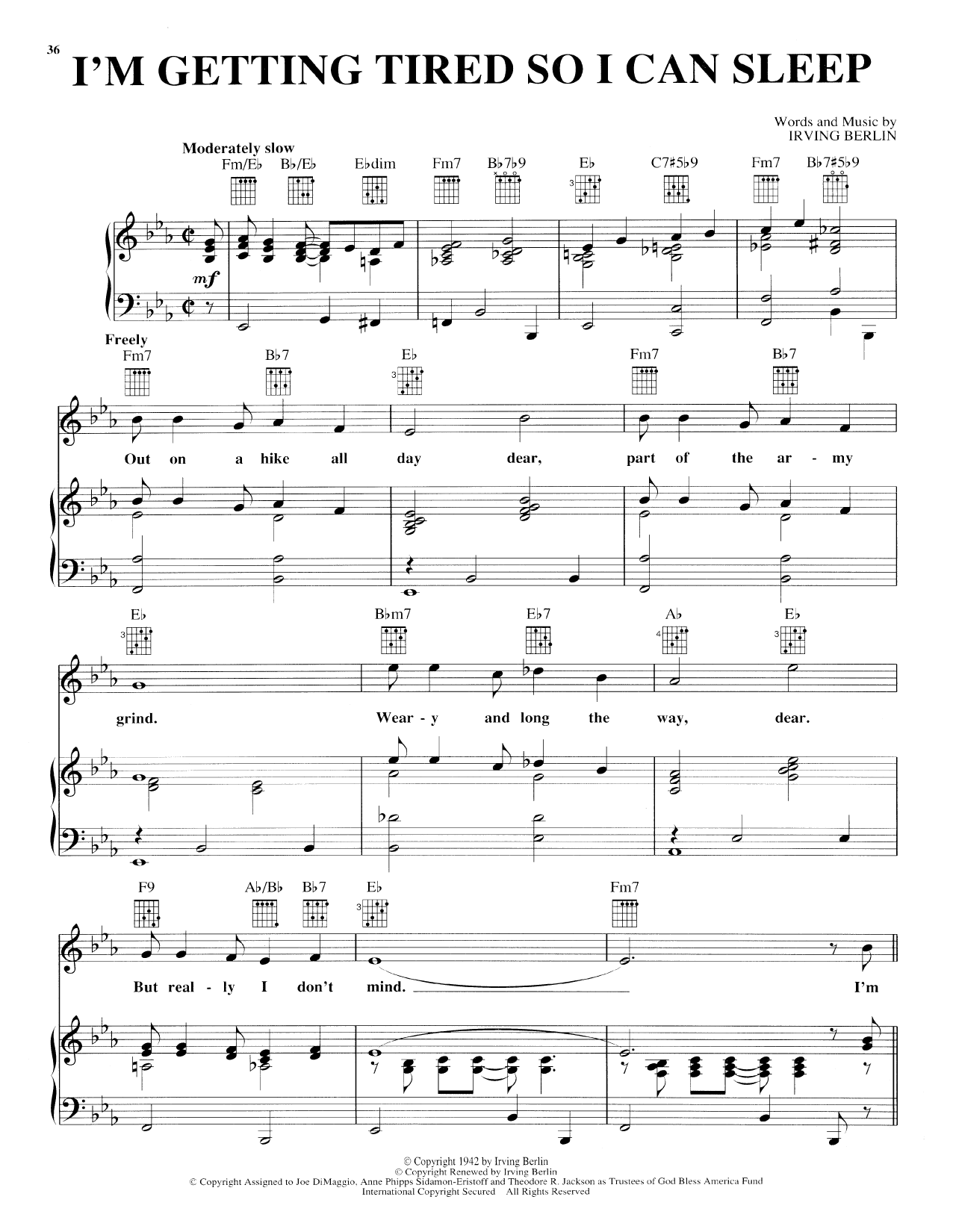 Irving Berlin I'm Getting Tired So I Can Sleep Sheet Music Notes & Chords for Piano, Vocal & Guitar (Right-Hand Melody) - Download or Print PDF Irving Berlin I'm Getting Tired So I Can Sleep Sheet Music Notes & Chords for Piano, Vocal & Guitar (Right-Hand Melody) - Download or Print PDF