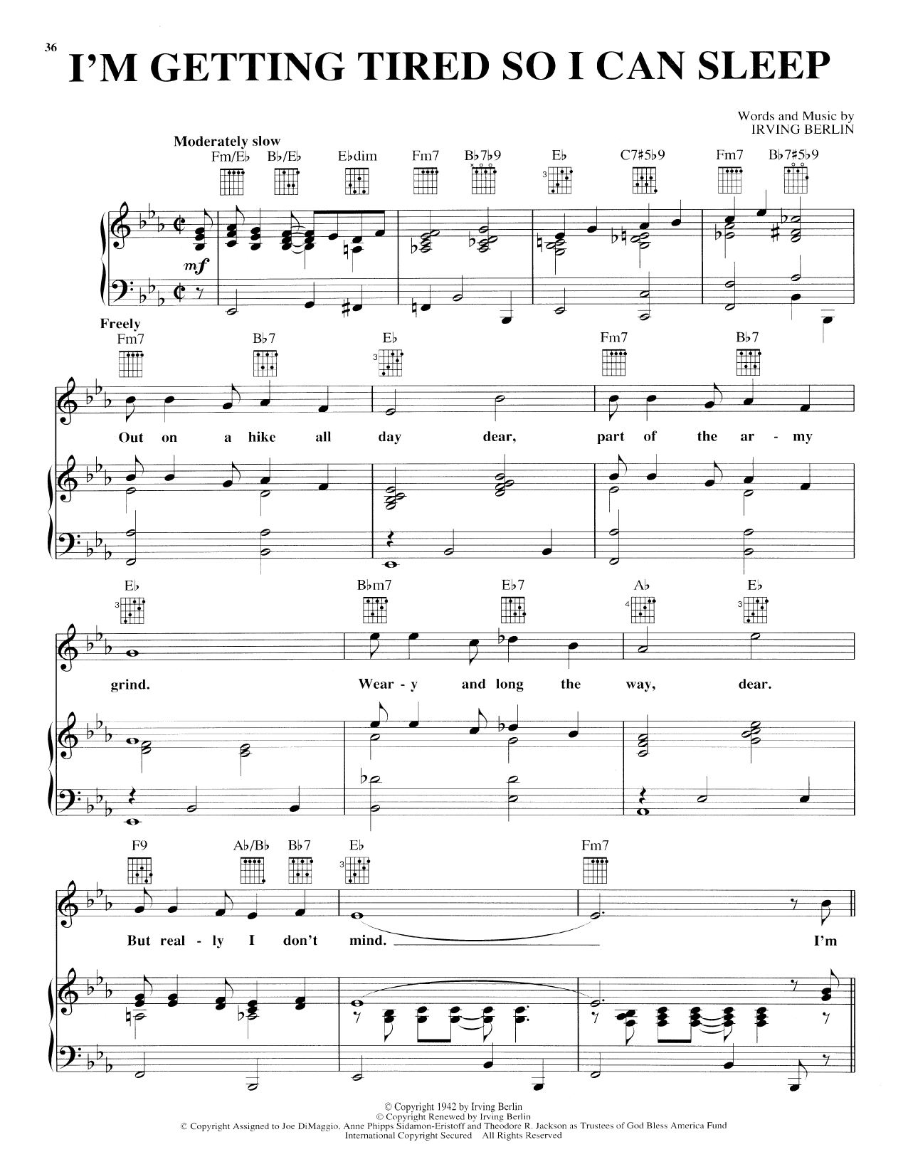 Irving Berlin I'm Getting Tired So I Can Sleep Sheet Music Notes & Chords for Piano, Vocal & Guitar (Right-Hand Melody) - Download or Print PDF