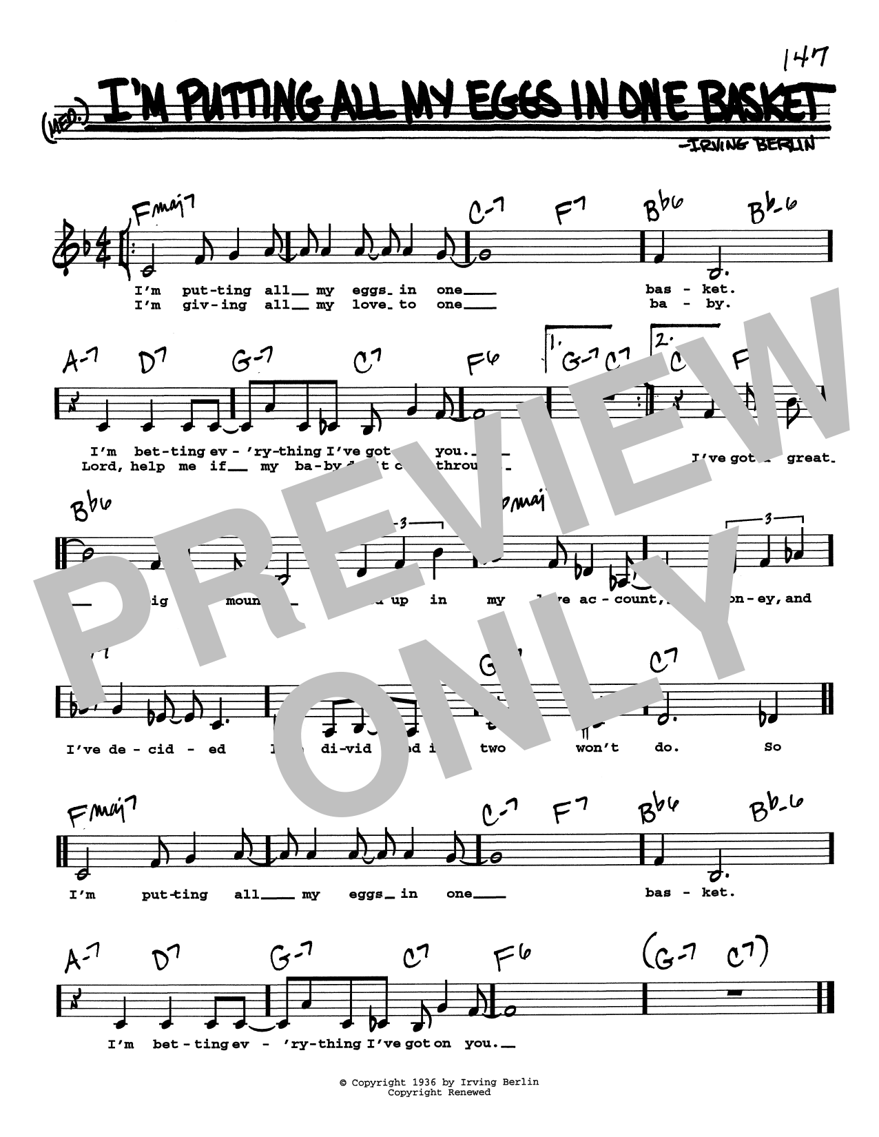 Irving Berlin I'm Putting All My Eggs In One Basket (Low Voice) Sheet Music Notes & Chords for Real Book – Melody, Lyrics & Chords - Download or Print PDF