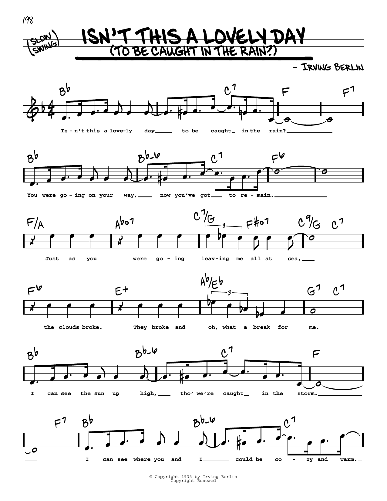 Irving Berlin Isn't This A Lovely Day (To Be Caught In The Rain?) (High Voice) (from Top Hat) Sheet Music Notes & Chords for Real Book – Melody, Lyrics & Chords - Download or Print PDF