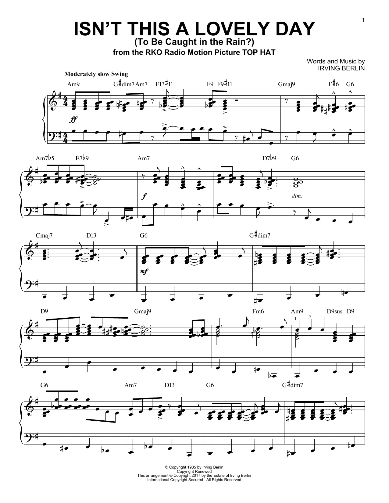 Irving Berlin Isn't This A Lovely Day (To Be Caught In The Rain?) [Jazz version] Sheet Music Notes & Chords for Piano - Download or Print PDF