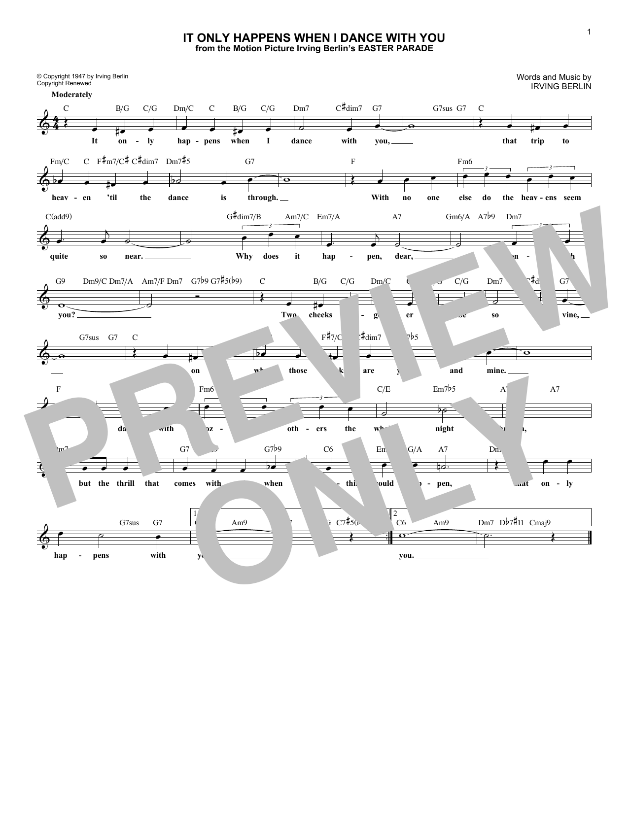 Irving Berlin It Only Happens When I Dance With You (from Easter Parade) Sheet Music Notes & Chords for Lead Sheet / Fake Book - Download or Print PDF