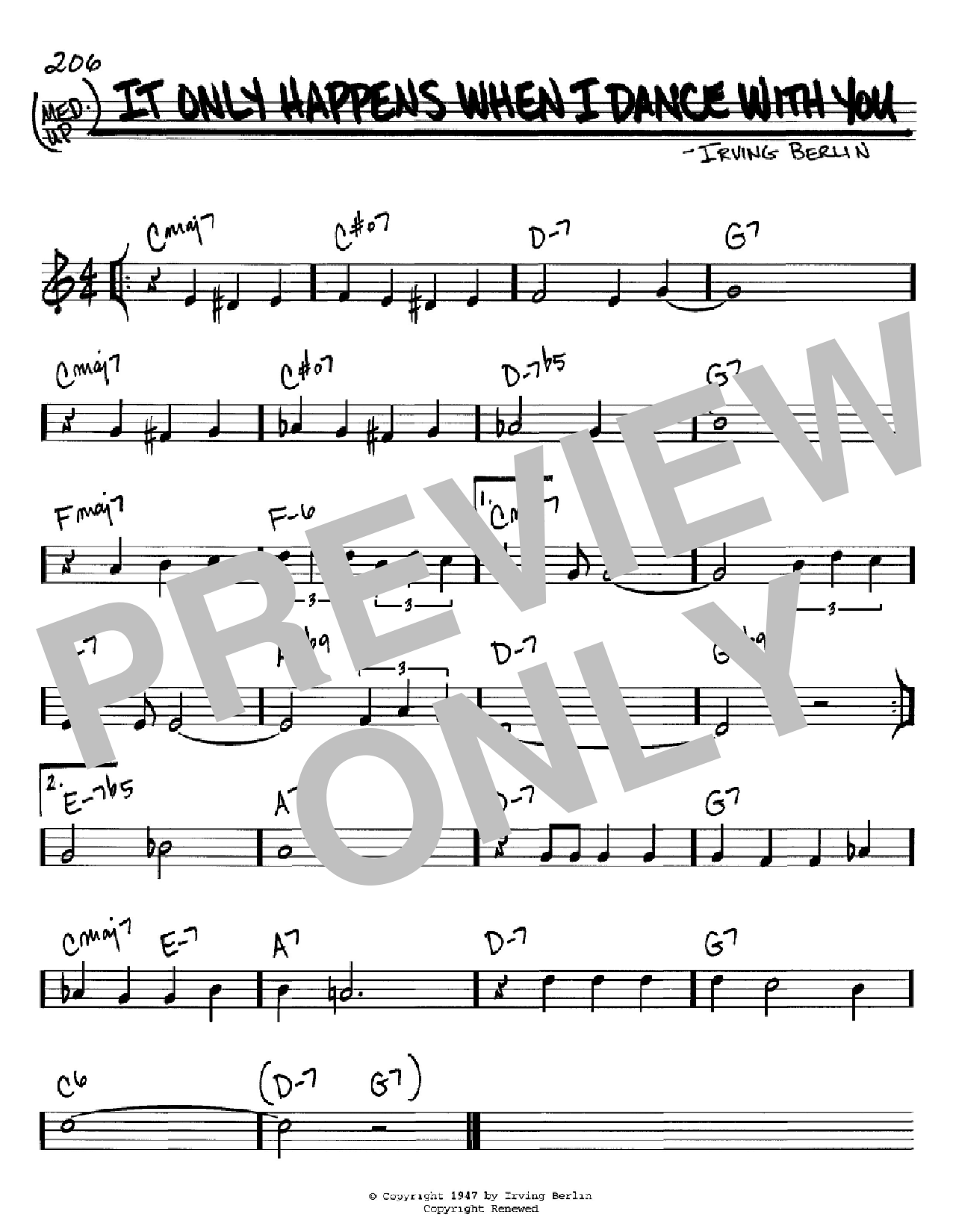 Irving Berlin It Only Happens When I Dance With You Sheet Music Notes & Chords for Real Book – Melody & Chords – C Instruments - Download or Print PDF