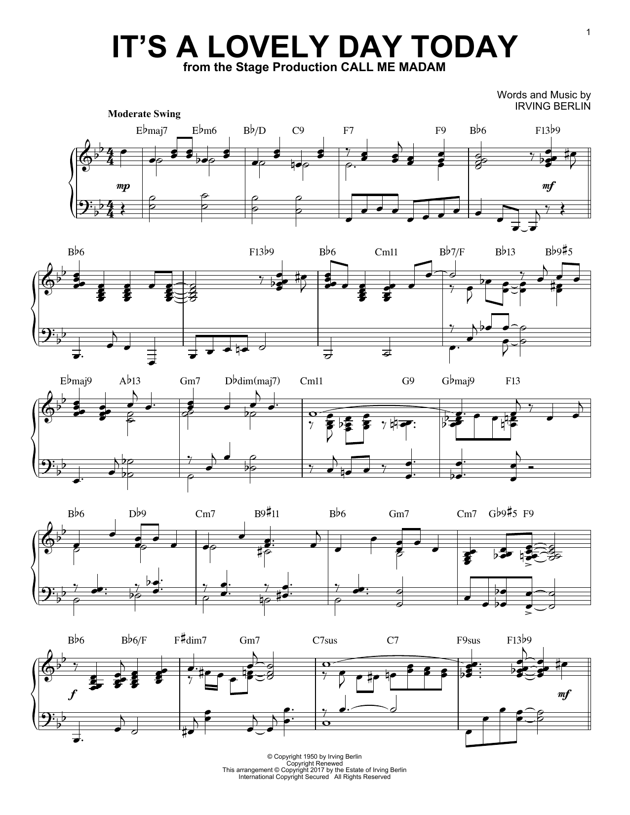 Irving Berlin It's A Lovely Day Today [Jazz version] Sheet Music Notes & Chords for Piano - Download or Print PDF