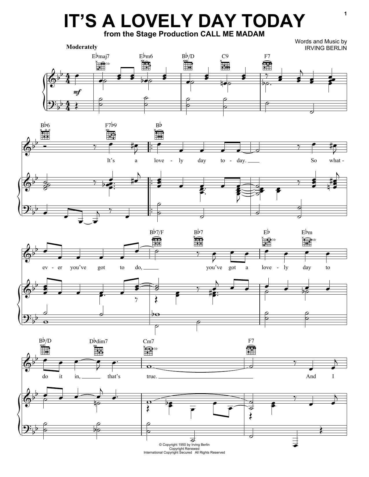 Irving Berlin It's A Lovely Day Today Sheet Music Notes & Chords for Piano - Download or Print PDF