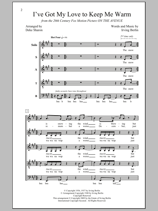 Irving Berlin I've Got My Love To Keep Me Warm (arr. Deke Sharon) Sheet Music Notes & Chords for SATB - Download or Print PDF
