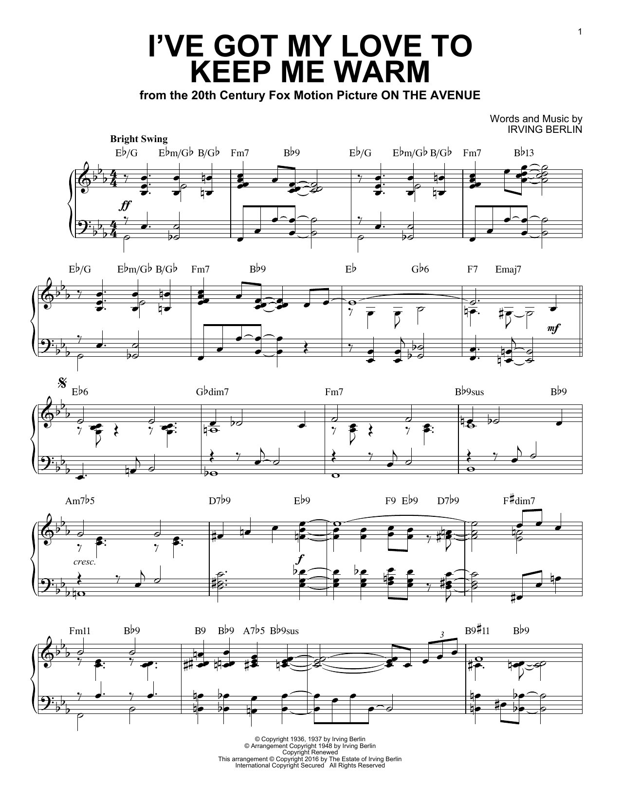Irving Berlin I've Got My Love To Keep Me Warm [Jazz Version] (arr. Brent Edstrom) Sheet Music Notes & Chords for Piano & Vocal - Download or Print PDF